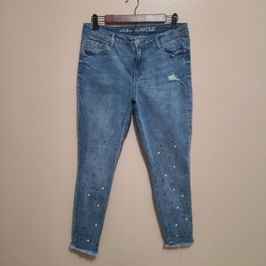 Vanilla Star Mid Rise Skinny Pearl Embellished Jeans